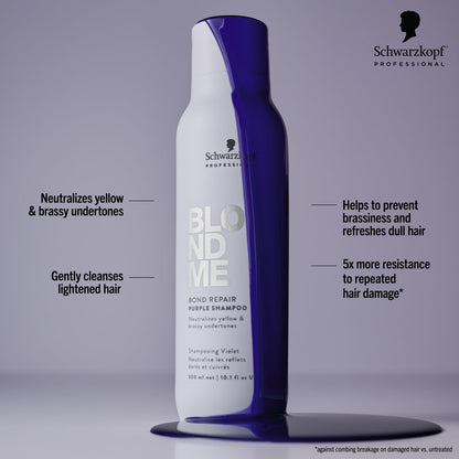 BlondMe Bond Repair Purple Shampoo for Blonde Hair | Neutralizes Yellow & Brassy Tones | Strengthens, Repairs, & Prevents Breakage | For Moisturized, Healthy-Looking Cool-Toned Blondes