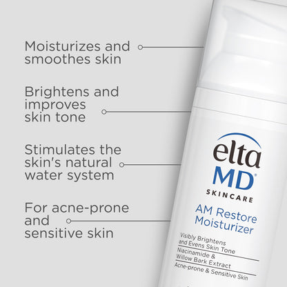 EltaMD Morning and Night Skin Care Kit, AM Restore and PM Restore Facial Moisturizers, Anti-Aging Renew Eye Gel