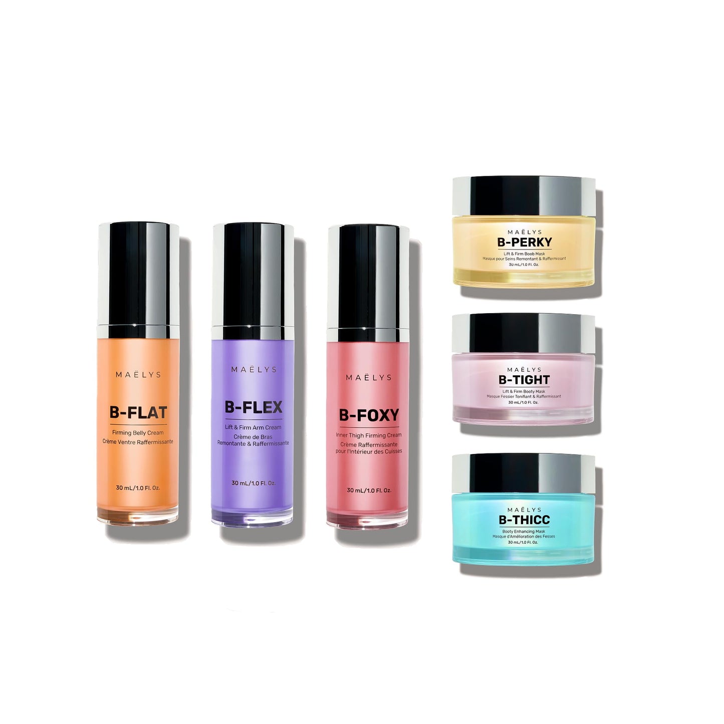 MAËLYS MINI ICONS Full Body Travel Kit - Body Firming & Smoothing Creams and Masks for Booty, Thighs, Arms, Belly & Chest -6 Mini Treatments (3.5 Fl Oz)