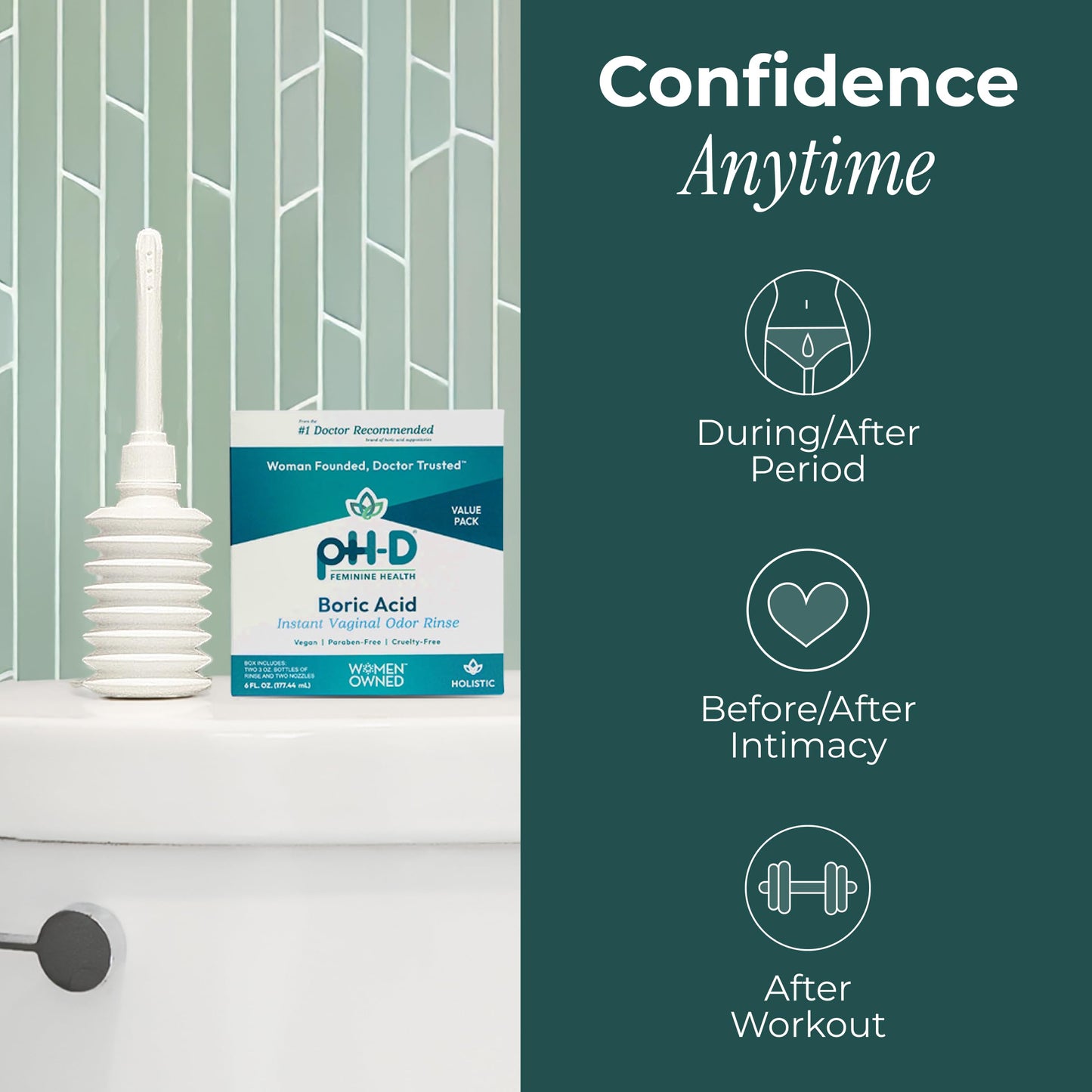 pH-D Feminine Health Support - Instant Odor Rinse with Boric Acid for Vaginal Odor - Vegan, Paraben-Free, Cruelty-Free, 6 Fl Oz Total, (3 Fl Oz, Pack of 2)