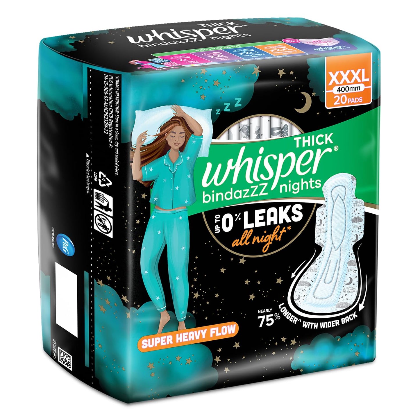 Whisper Ultra Night Sanitary Pads for Women, XXXL 20 Napkins