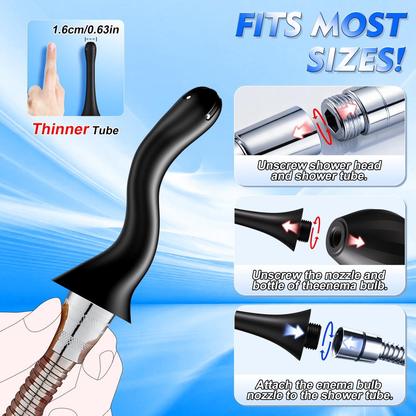 Enemas Anal Douches for Men Women - Anti Backflow Shapeable Silicone Enema Bulb, Feminine Care Cleaner Flusher Shower Enema Douche Kit for Women Men Colon Cleanse with Lube, Shower Tube Connectable