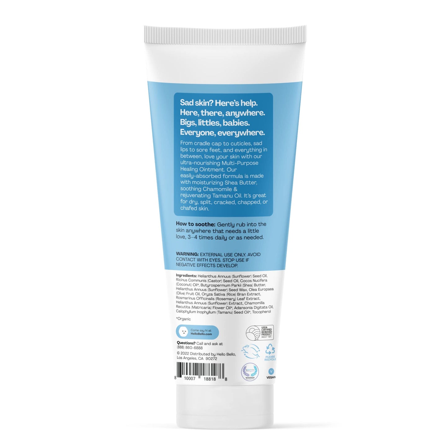 Hello Bello Fragrance Free Everywhere Balm | Dermatologist-Tested, Hypoallergenic, Soothing & Ultra-Mild on Sensitive Skin, Plant-Derived & Certified Organic Ingredients for Babies and Kids | 4 Fl Oz
