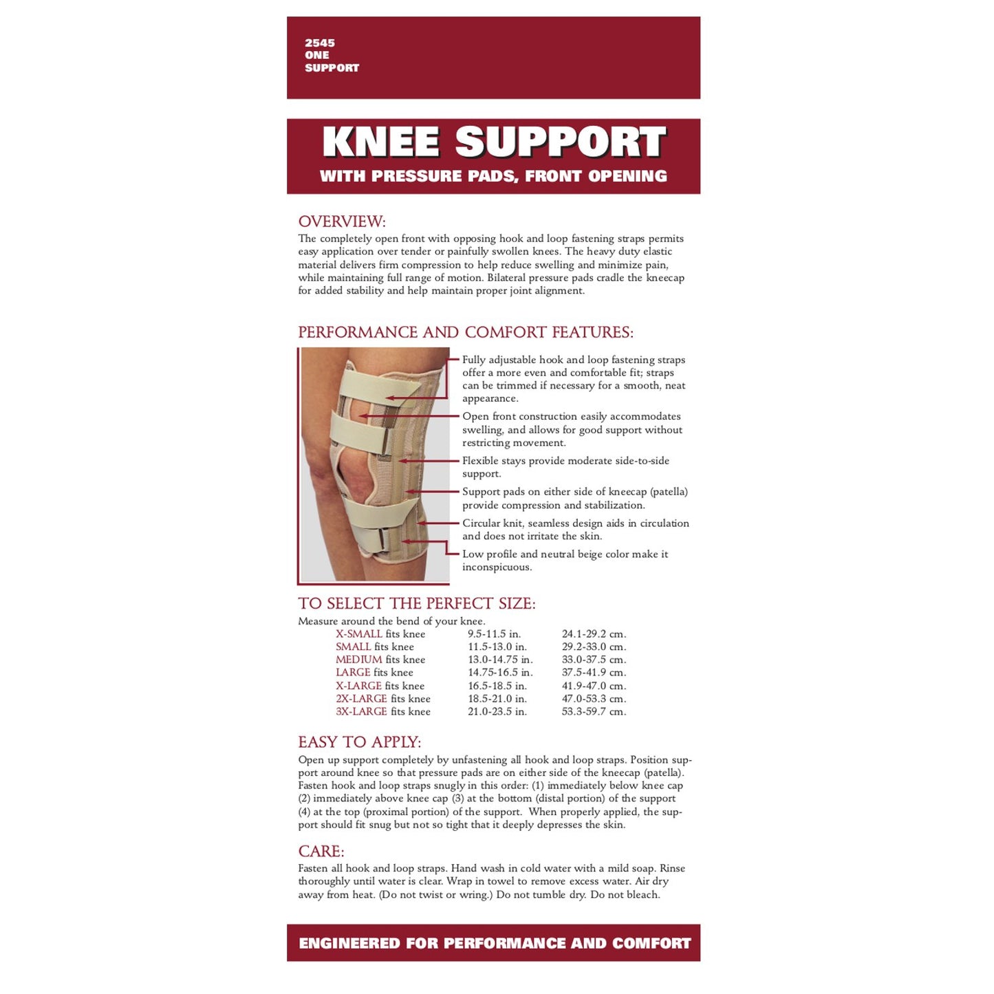 OTC Knee Support, Front Opening, Pressure Pads, Knit Elastic, Small