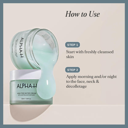 Alpha-H High Tide Water Cream For Your Face - Deep Hydration Up To 5 Days - Plumps, Bounces & Smooths Skin - Lightweight Gel For All Skin Types - Vegan & Pregnancy Safe Moisturizer