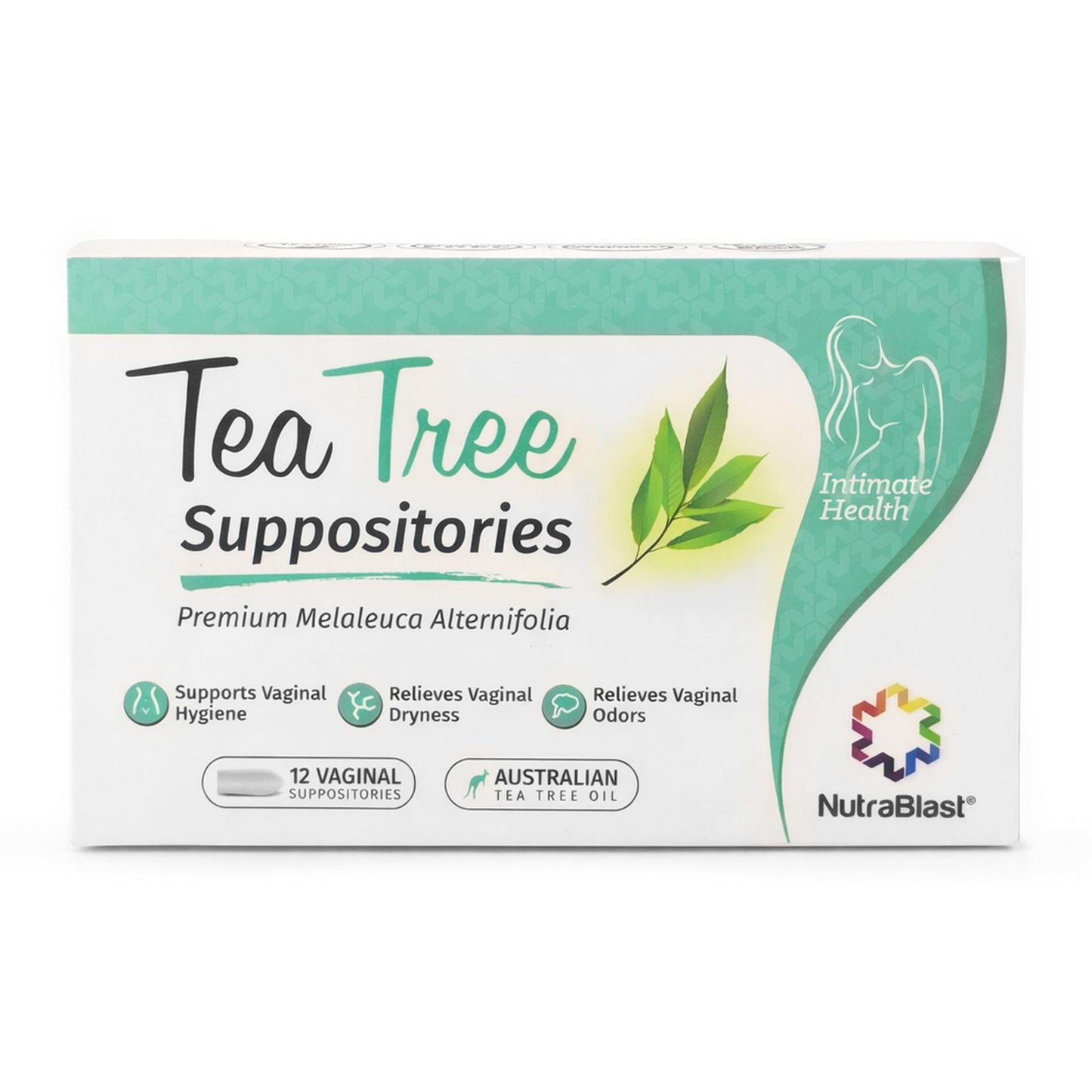 NutraBlast Tea Tree Oil Suppositories (12 Count) | All Natural Intimate Deodorant for Women | Restore Feminine Balance | Made in USA