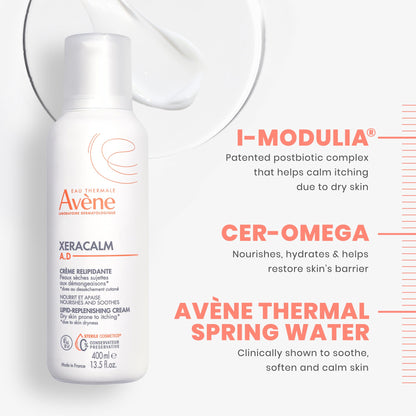 Avène XeraCalm A.D Lipid-Replenishing Cream, Atopic Dermatitis, Eczema-Prone, No Preservatives, Fragrance-Free, Pump, 13.5 Oz