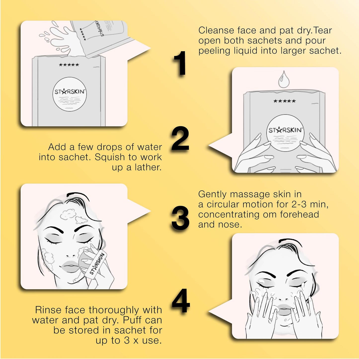 STARSKIN Glowstar, Facial Radiance Pads with Lactic and Glycolic Acid, AHA Exfoliant infused with Vitamin C Serum, Face Peeling Puff, Optimal for Soft Scrub, K Beauty Skincare