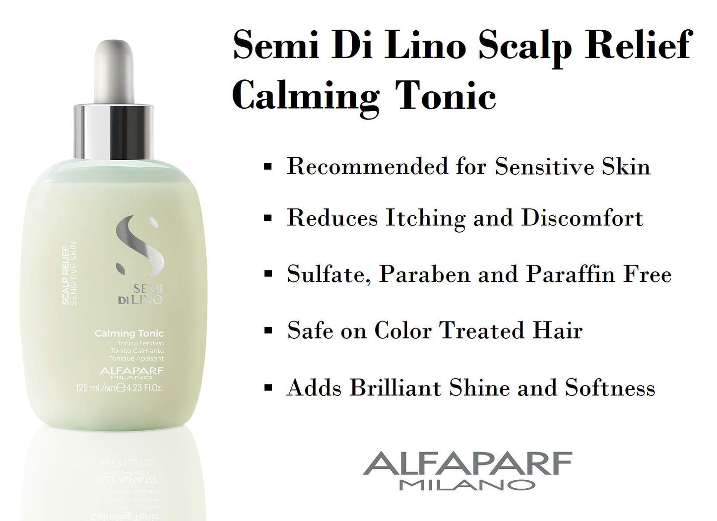 Alfaparf Milano Semi di Lino Scalp Relief Calming Tonic for Sensitive Skin - Immediate Calming Effect - Soothes, Brings Comfort and Hydrates - Itch Relief - Professional Salon Quality - 4.23 Fl Oz