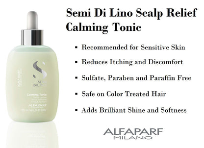 Alfaparf Milano Semi di Lino Scalp Relief Calming Tonic for Sensitive Skin - Immediate Calming Effect - Soothes, Brings Comfort and Hydrates - Itch Relief - Professional Salon Quality - 4.23 Fl Oz