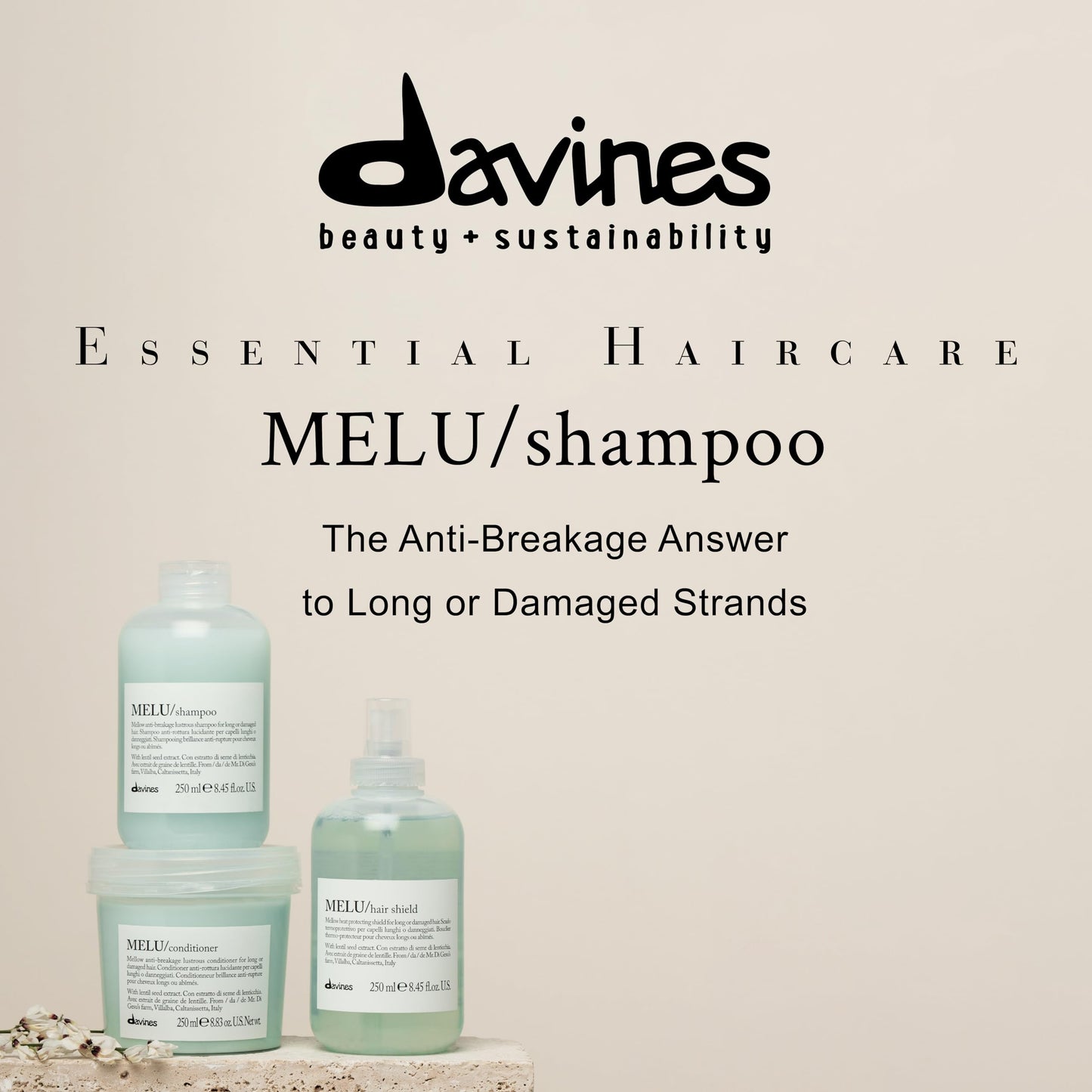 Davines MELU Shampoo, Anti-Breakage Cleansing For Long Or Damaged Hair
