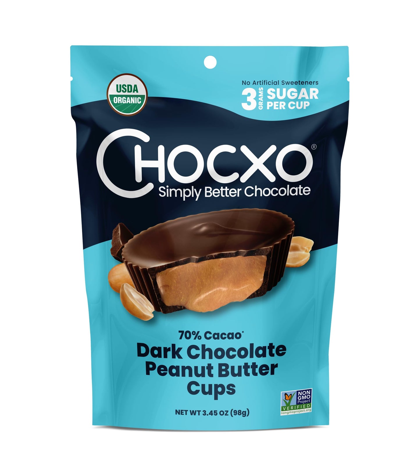 Chocxo Peanut Butter Cups Dark Chocolate 70% Organic 3.45 Ounce
