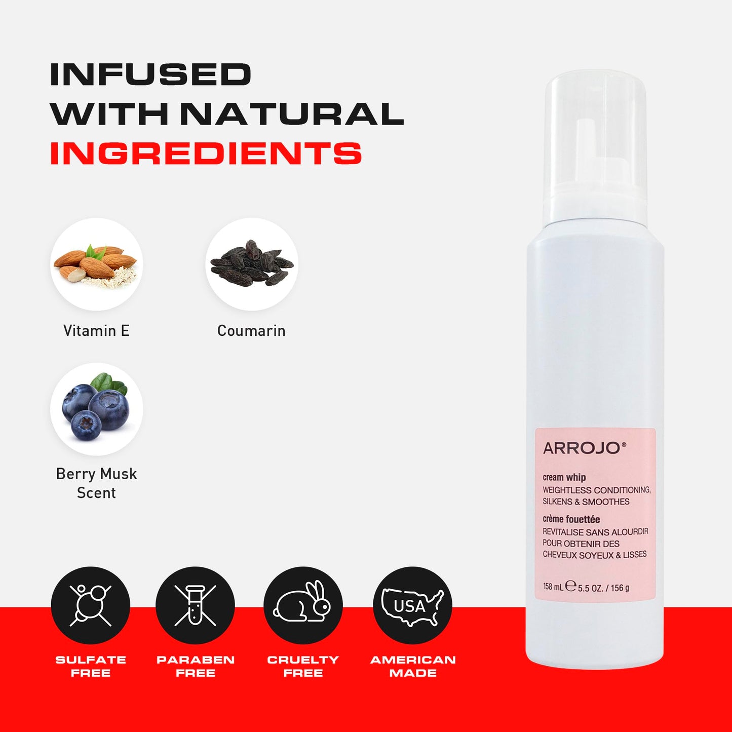 ARROJO Cream Whip - 5.5 Fl Oz - Conditioning Leave-In Hair Styling Cream for Wavy or Dry Hair, Sulfate & Sodium-Chloride Free, Antioxidant, Moisturizing