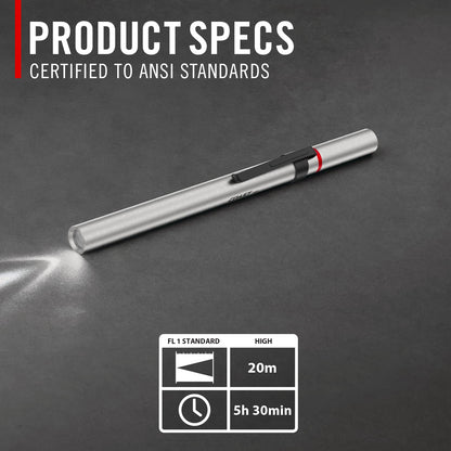 Coast® A9R 54 Lumen Rechargeable Inspection Beam LED Penlight with Flex Charge and Charging Cap, Silver