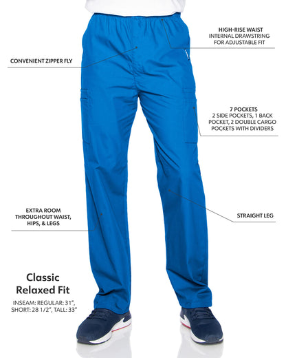Landau Essentials Relaxed Fit 7-Pocket Elastic Cargo Scrub Pants for Men 8555