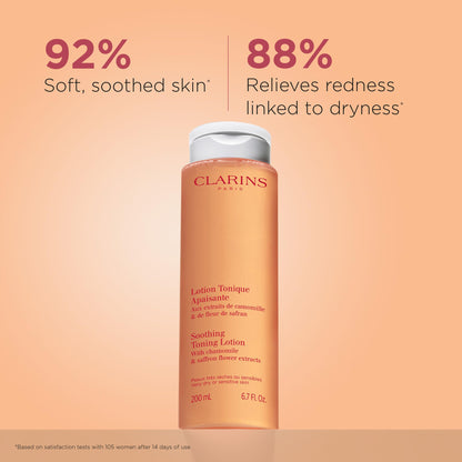 Clarins Soothing Toning Lotion | Soft, Soothed and Comforted Skin After 14 Days* | Cleanses, Tones, Hydrates, Soothes and Balances Skin's Microbiota | Alcohol-Free | Camomile Extract