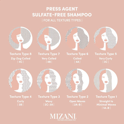MIZANI Press Agent Sulfate-Free Shampoo - Thermal Smoothing - Moisturizes Hair For Heat Styling, Blowout & Silk Press For Dry & Frizzy Hair, With Argan Oil