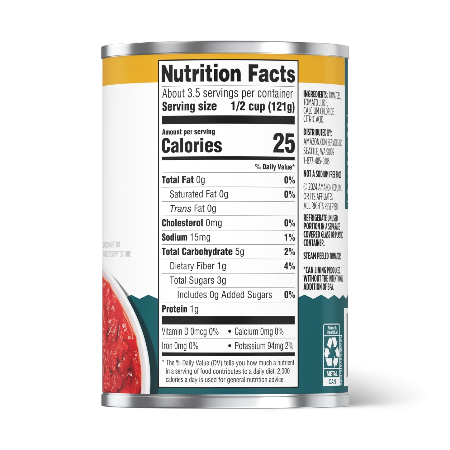 Amazon Grocery, Diced Tomatoes, No Salt Added, 14.5 Oz