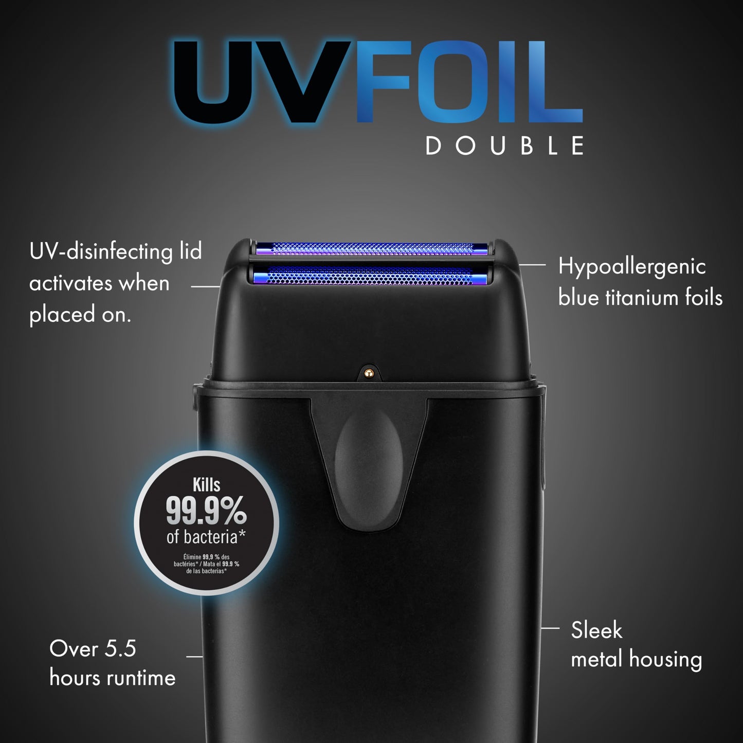 UVFOIL UV-Disinfecting Metal Double-Foil Shavers for men