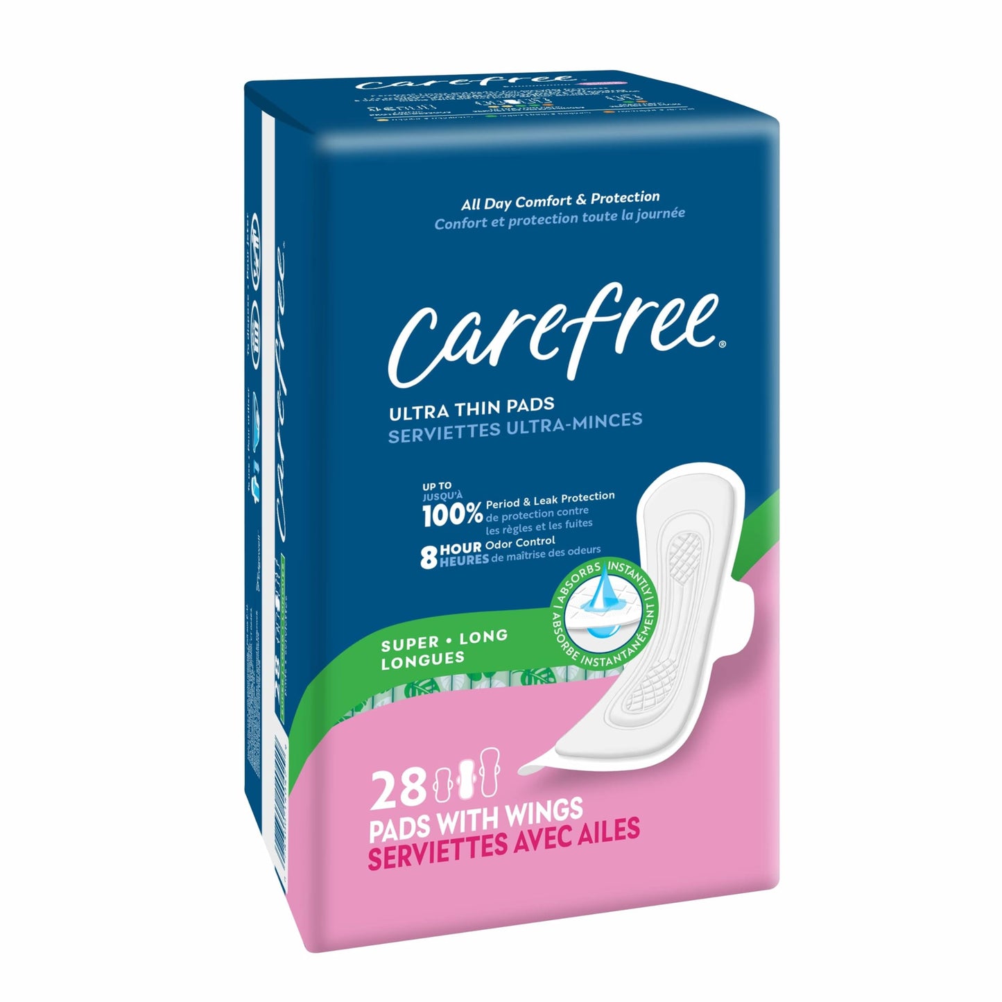 Carefree Ultra Thin Pads for Women, Super/Long Pads with Wings, 84ct (3 Packs of 28ct) | Carefree Feminine Care, Period Care & Postpartum | 84ct (3 Packs of 28ct)