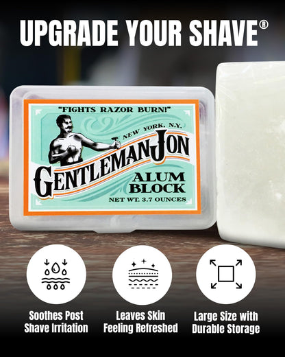 Gentleman Jon 3.7 Ounce Alum Block in Plastic Case - Upgrade Your Shave - Soothing Aftershave Solution for Shaving Razor Burn Relief - Travel Friendly Durable Plastic Case Included, Aftershave for Men