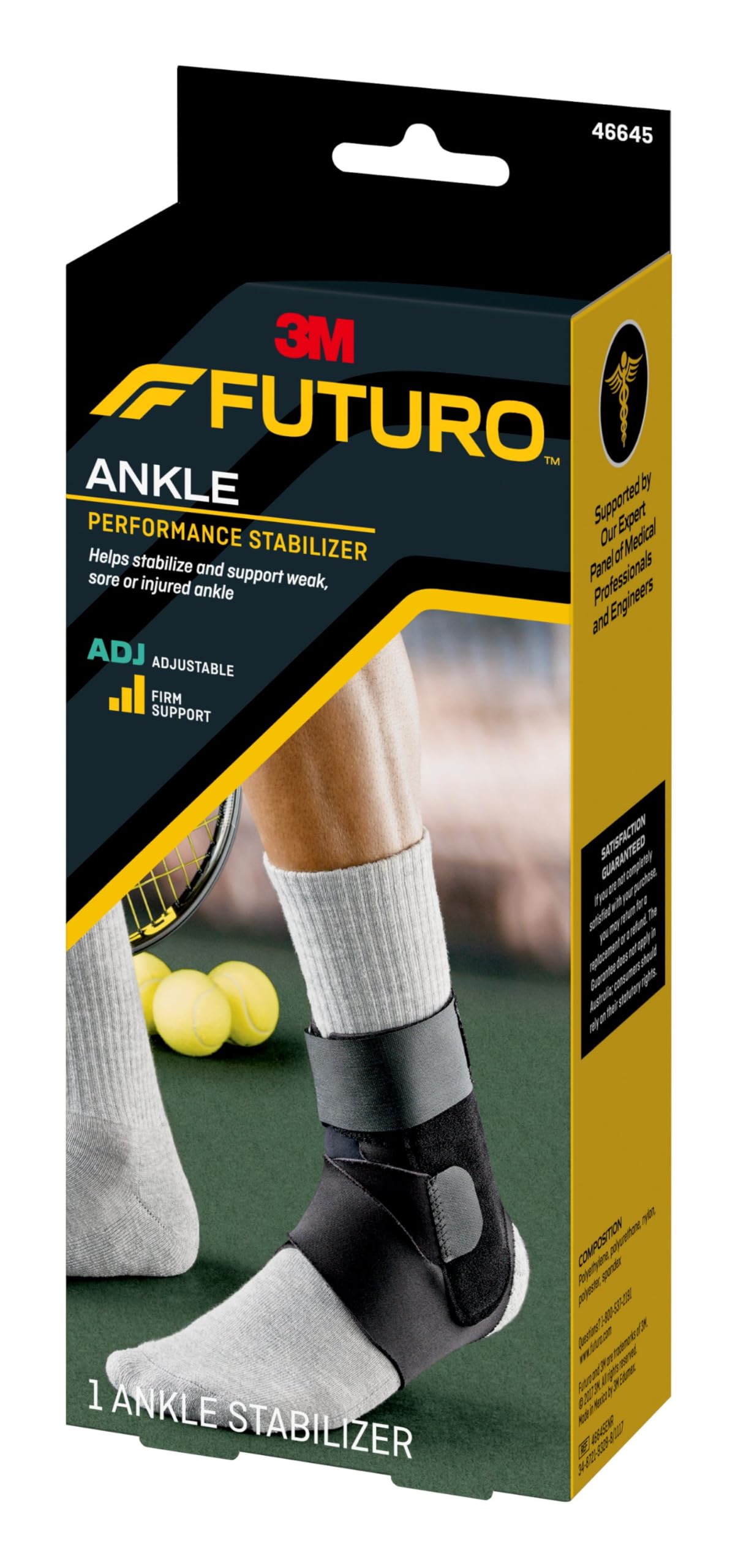 3M Futuro Sport Deluxe Black Ankle Stabilizer One Size Hook and Loop Strap for The Foot 46645ENR