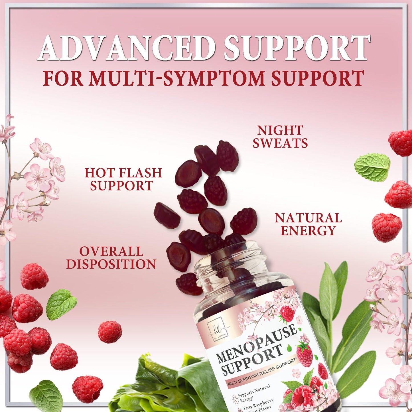 Menopause Supplements for Women Gummies - Complete Natural Mild Hot Flashes & Night Sweats Support, 16 in 1 Multi-Benefit Female Menopause Relief Gummy, Support for Balance & Energy - 60 Gummies