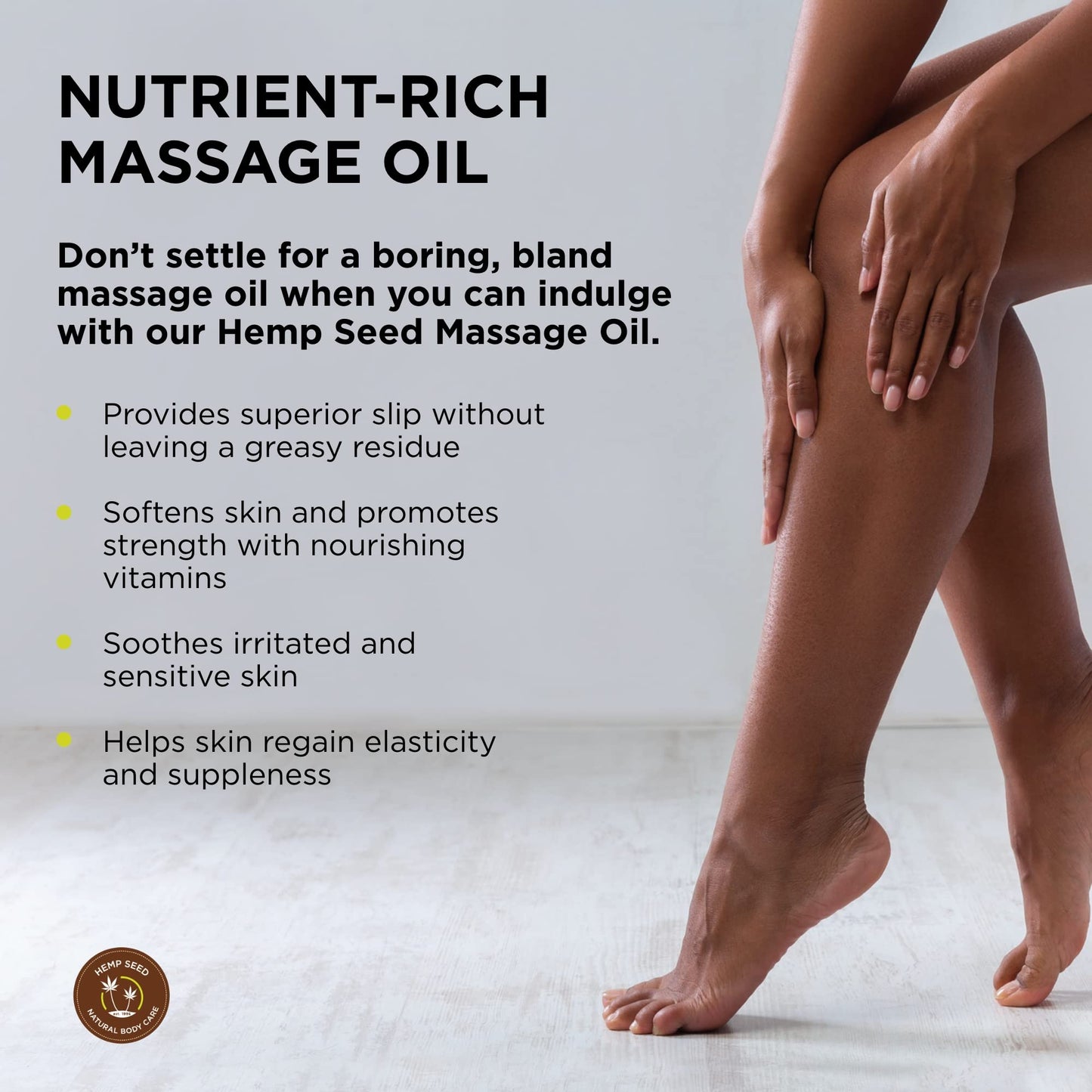 Hemp Seed Massage & Body Oil, Unscented - 8 fl. oz. - Nourishing, Moisturizing Massage Oil - Hemp Seed, Apricot, Grapeseed & Sweet Almond Oil - Vegan & Cruelty Free