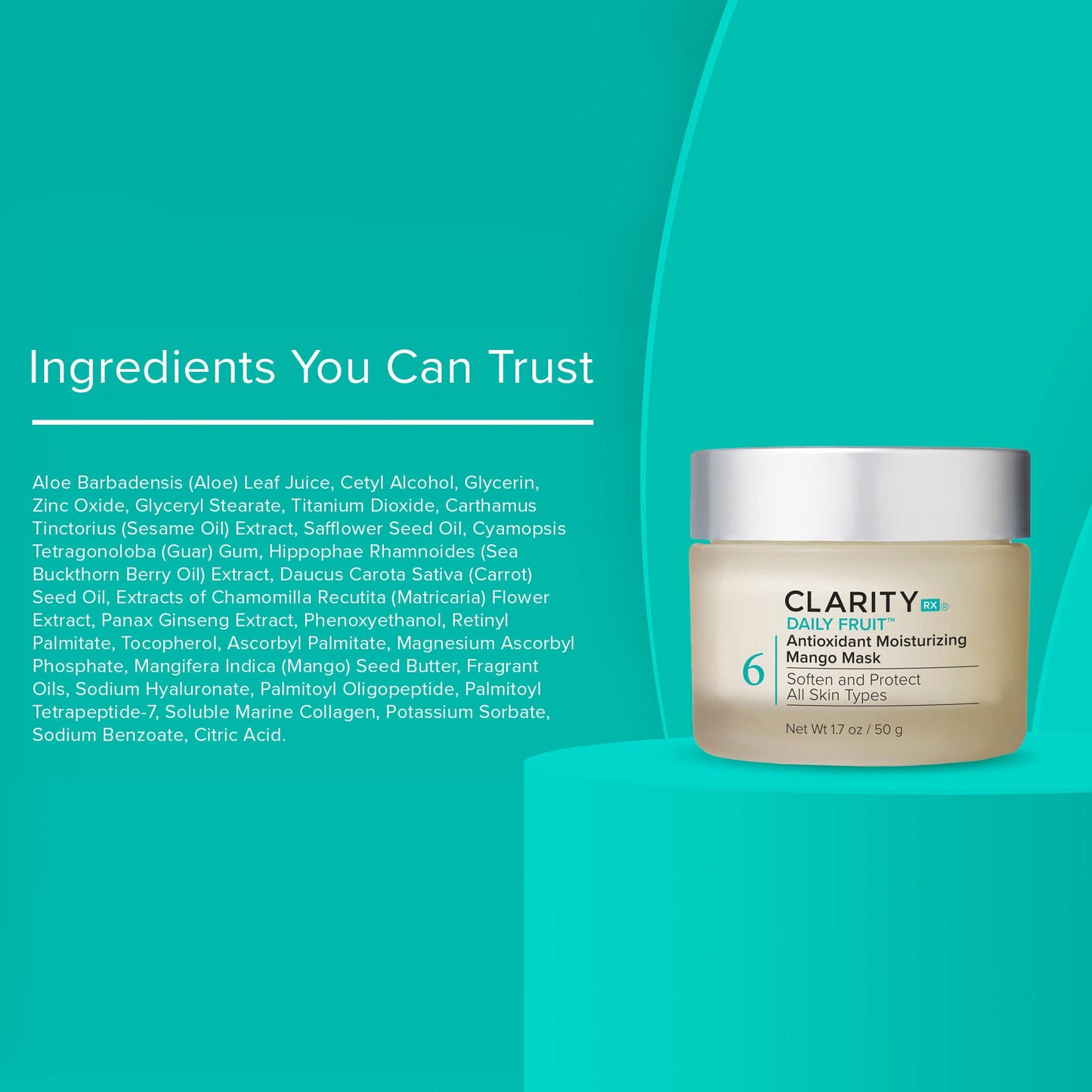 ClarityRx Daily Fruit Antioxidant Moisturizing Mango Face Mask, Plant-Based Creamy Anti-Aging Facial Treatment, Recommended for Mature or Dry Skin (1.7 oz)