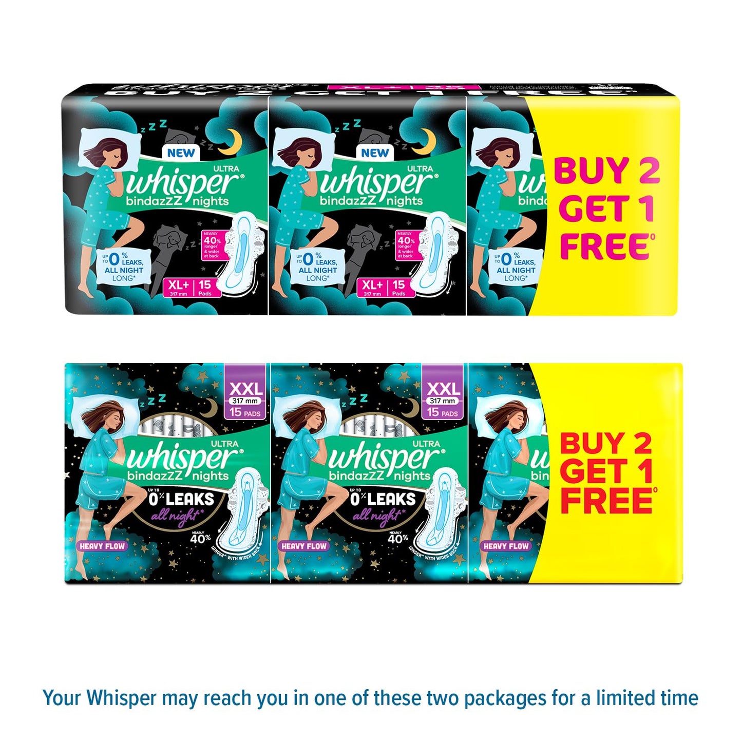 Whisper Ultra Night Sanitary Pads for Women, XL+ 15 (Pack of 3) Napkins