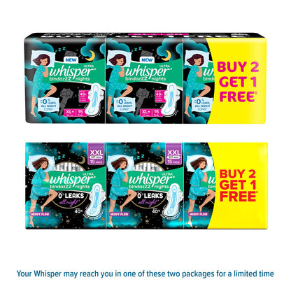 Whisper Ultra Night Sanitary Pads for Women, XL+ 15 (Pack of 3) Napkins