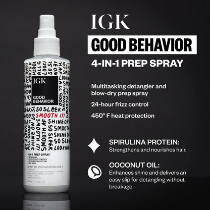IGK GOOD BEHAVIOR Holiday 2025 Gift Set – Flexible Hairspray 5 oz, Smoothing Spray 5.6 oz, 4-in-1 Prep Spray 7 oz – Anti-Frizz, Heat Protection, Shine & Smooth Finish for All Hair Types