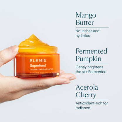 ELEMIS Superfood AHA Glow Cleansing Butter, Daily Facial Cleanser/Mask Removes Makeup, Cleanses & Helps to Brighten, Nourish, and Hydrate Skin