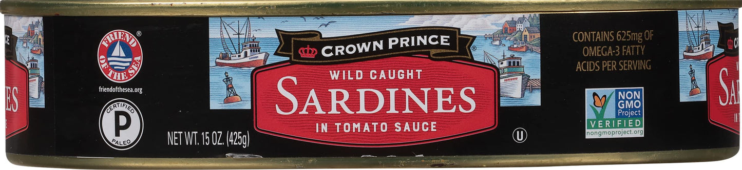 Crown Prince Sardines in Tomato Sauce, 15-Ounce Cans (Pack of 12)