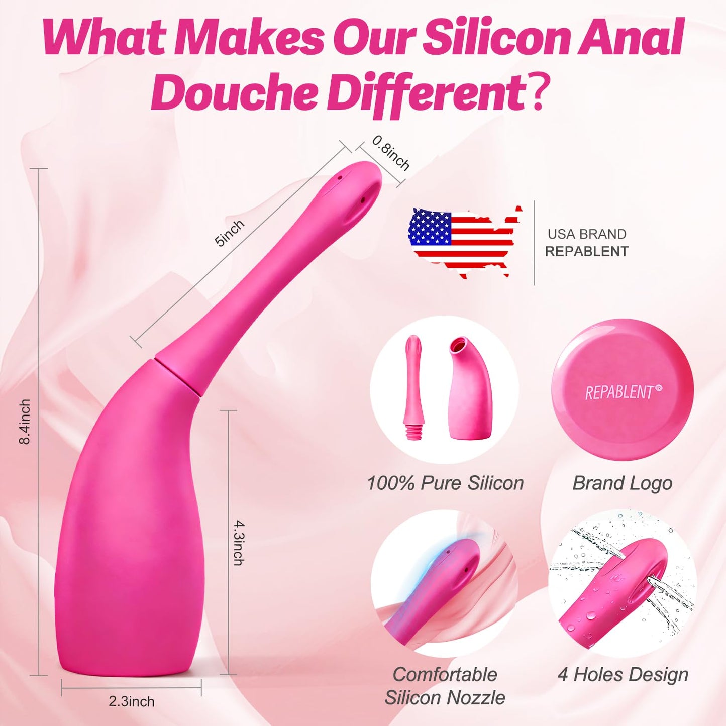 Anal Douche for Women Men, Comfortable Silicone Enema Bulb Reusable Leak-Proof Feminine Care Douche for Colon Cleansing Travel and Home Use (230ml Rose Red)