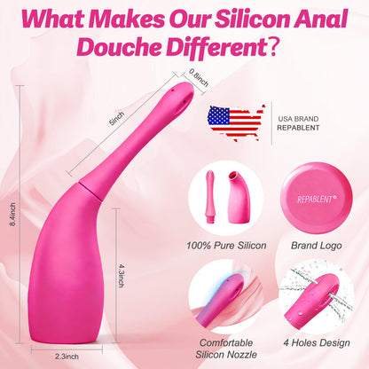 Anal Douche for Women Men, Comfortable Silicone Enema Bulb Reusable Leak-Proof Feminine Care Douche for Colon Cleansing Travel and Home Use (230ml Rose Red)