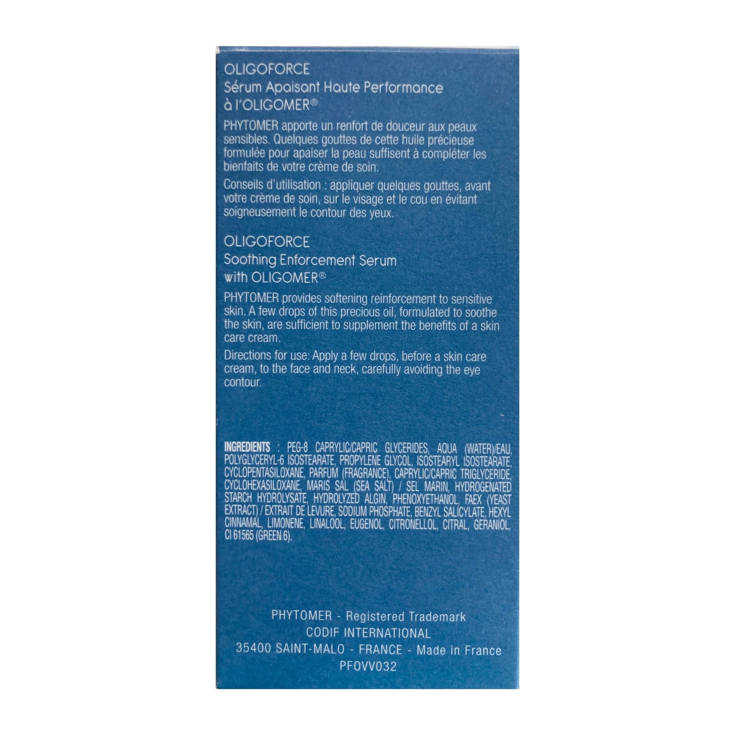 PHYTOMER Oligoforce Soothing Enforcement Face Serum | Soothing Serum for Irritated, Sensitive Skin | Calms Skin & Reduce Redness | Natural Ingredients | Sustainable & Eco-Friendly | 30 ml