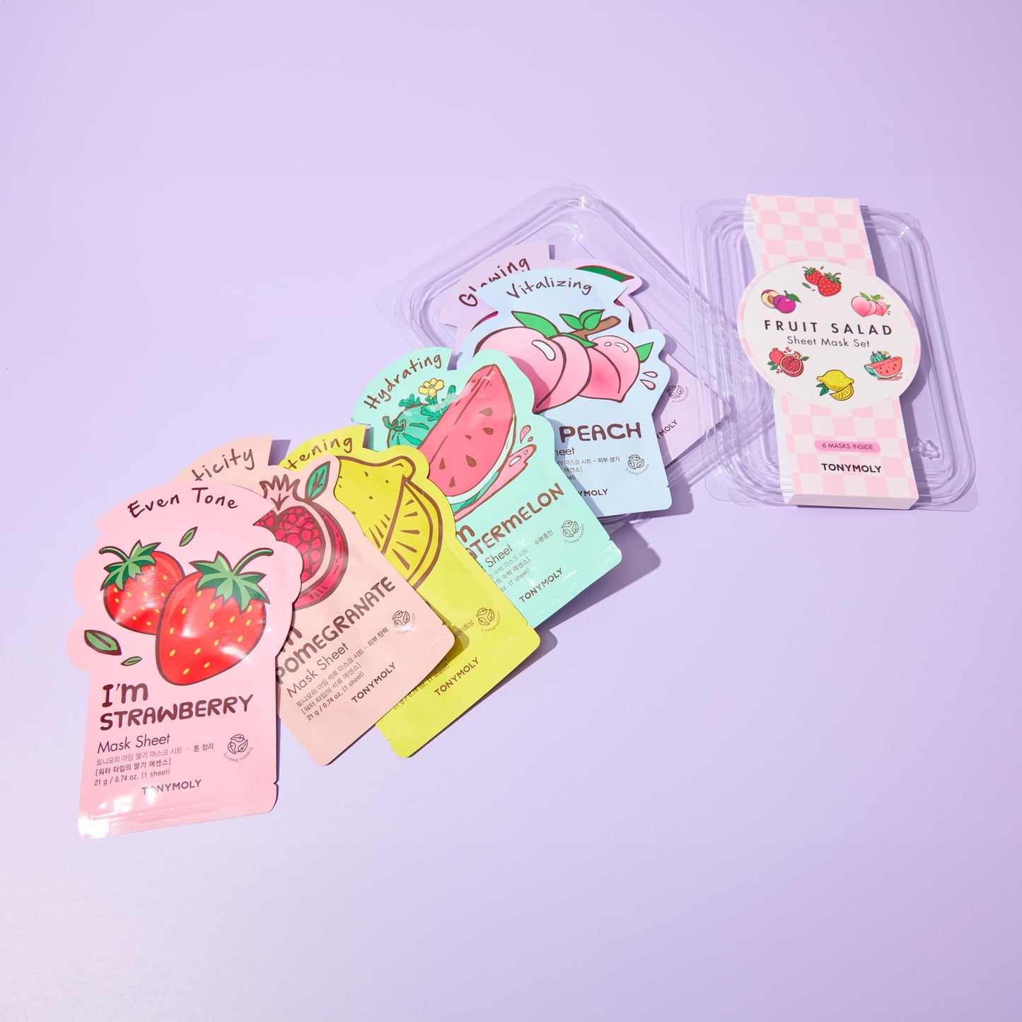 TONYMOLY Fruit Salad Sheet Mask Set – 6 Hydrating & Brightening Korean Face Masks with Vitamin C & Antioxidant Fruit Extracts for Radiant, Glowing, Nourished Skin – K-Beauty Self Care & Gift Set