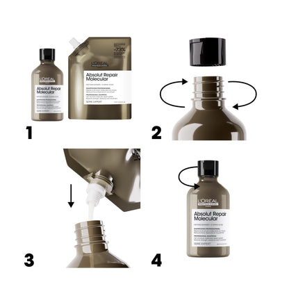 L'Oréal Professionnel Paris Absolut Repair Molecular Shampoo - Repairs Damage & Restores Strength For All Damaged Hair, With Peptide Bonder & Amino Acids, Sulfate-Free