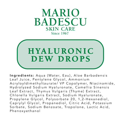 Mario Badescu Hyaluronic Dew Drops for All Skin Types – Hydrating Gel-Serum Hybrid with Sodium Hyaluronate, Niacinamide & Botanical Extracts for a Dewy, Glass-Like Glow – 1 Fl Oz