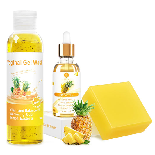 Feminine Wash & Yoni Oil & Yoni Soap Set for Women, Yoni Wash for Vaginal Ph Balance Remove Odor Moisturizing, 5.07 Feminine Wash & 1Fl.Oz Organic Essential Oil & 3.53oz Feminine Care Soap Pineapple