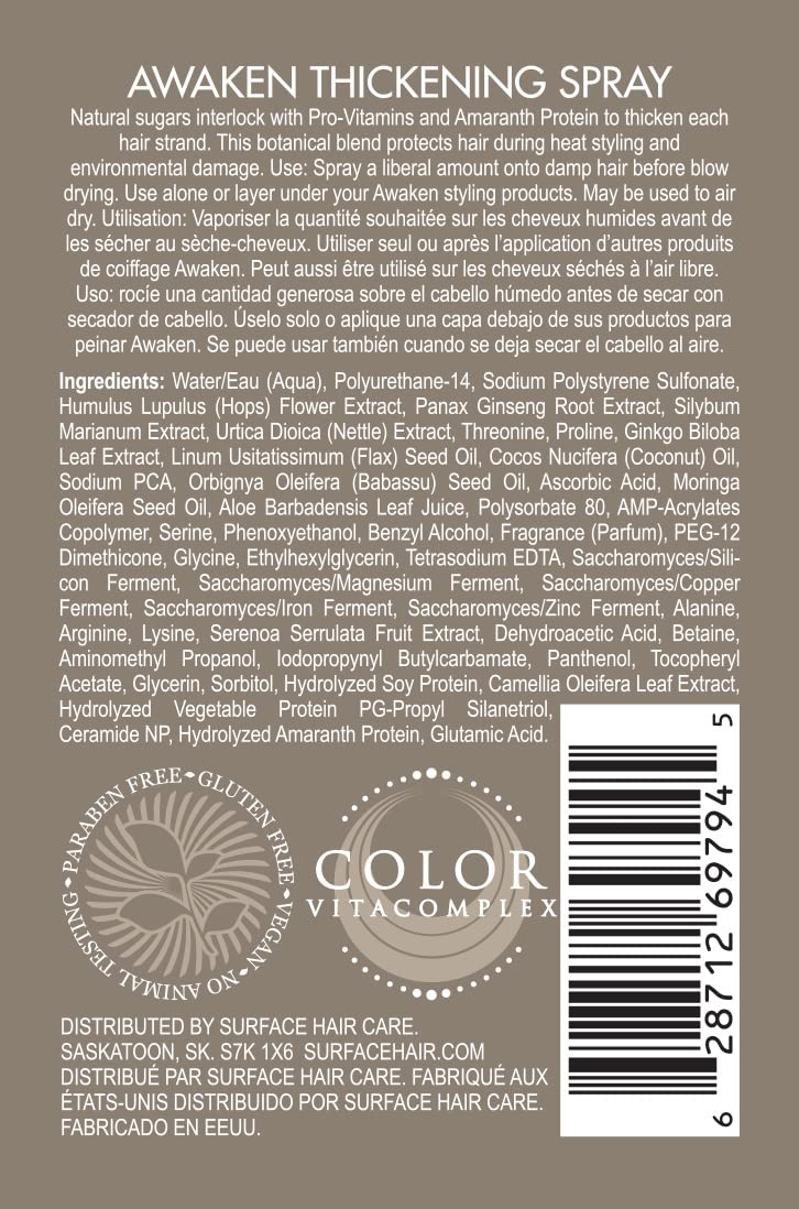 Surface Hair - Awaken Thickening Spray, Pre-Style Conditioning and Protection, 4 Fl. Oz.