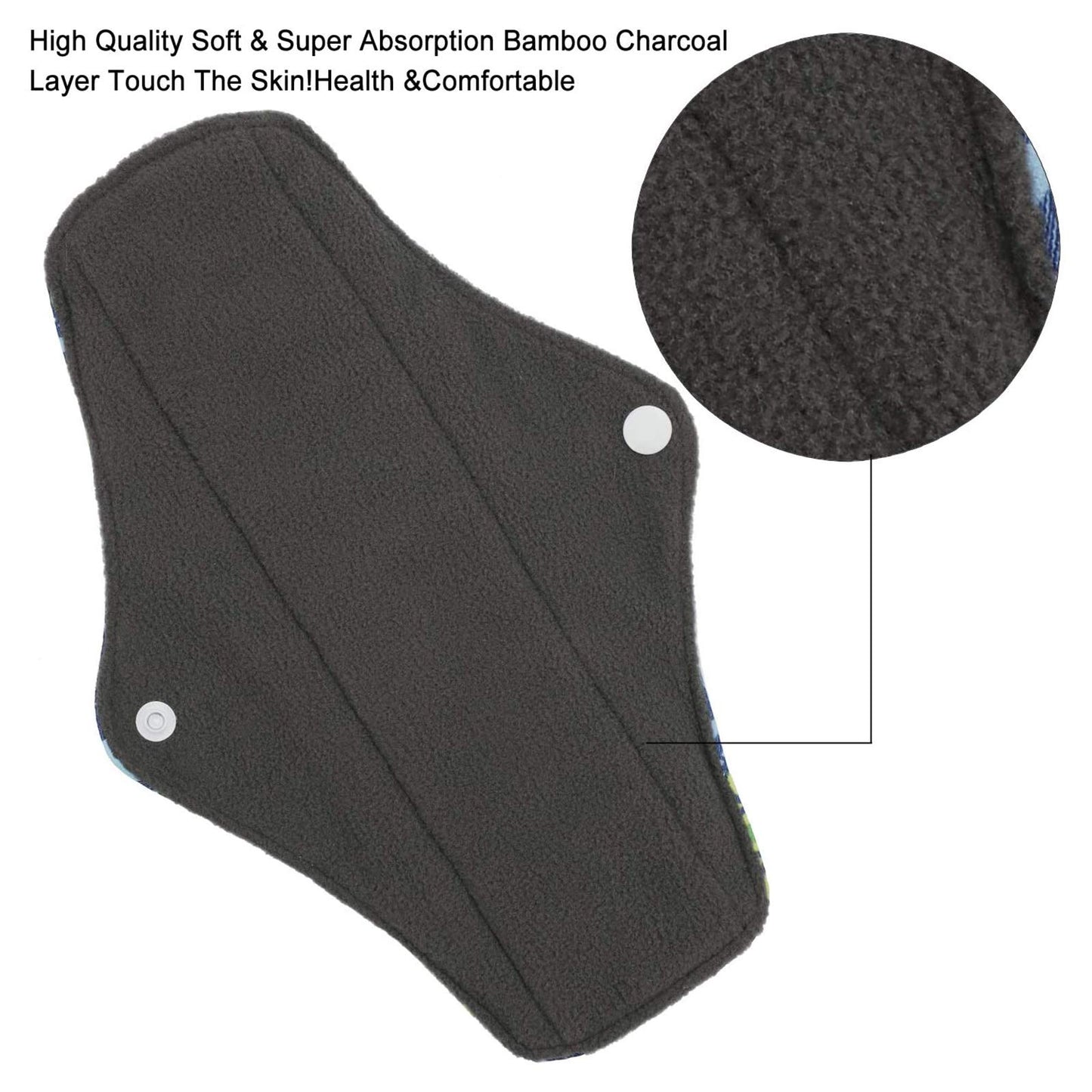 Reusable Menstrual Pads (7 in 1, 25.4cm 4 Layers), Bamboo Cloth Pads for Heavy Flow with Wet Bag, Large Sanitary Pad Set with Wings for Women, Washable Overnight Cloth Panty Liners Period