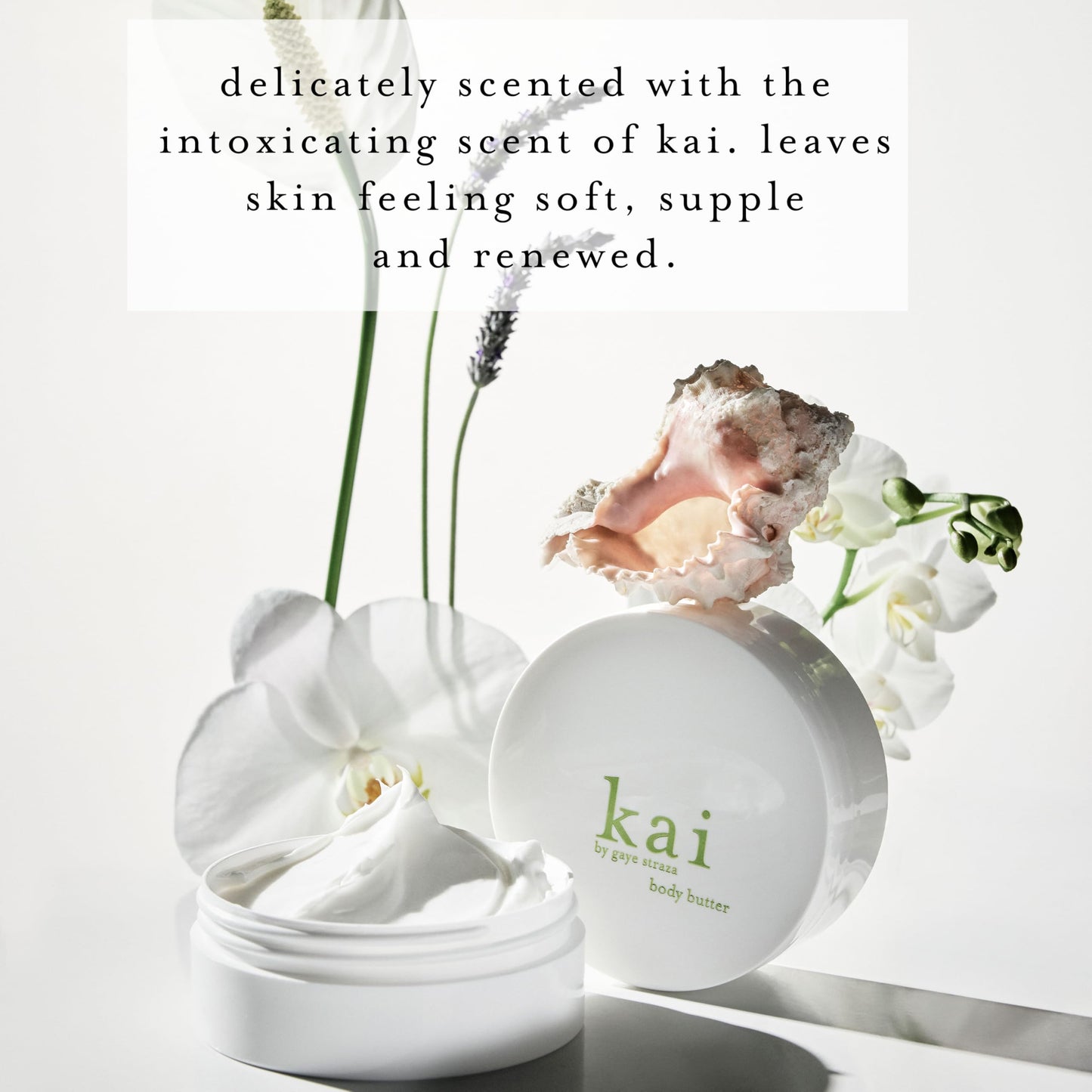 kai body butter – a beautifully whipped soufflé body cream scented with fresh & light gardenia wrapped in white exotics, 6.4 oz | soft, glowing skin, vegan, clean. inspired by memories of Hawaii