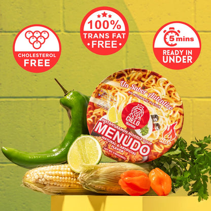 Menudo Instant Ramen Noodle Soup, Authentic Mexican Menudo Sopa, No Trans Fat, 9g Protein, Ready to Eat 3 Minute Meal, 6-Pack of 2.82oz Menudo Ramen Bowls