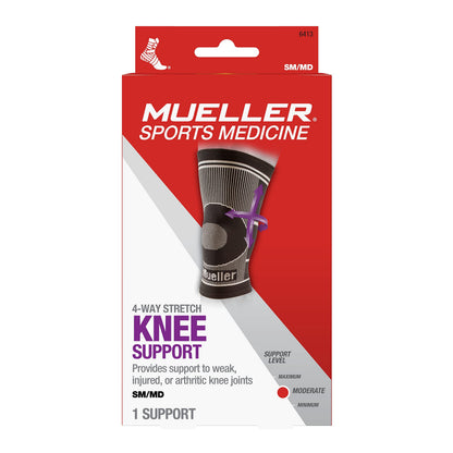 Mueller Sports Medicine 4-Way Stretch Knee Support, Knee Pain Relief Support for Men and Women, Ideal for Arthritis, Sprains, Black