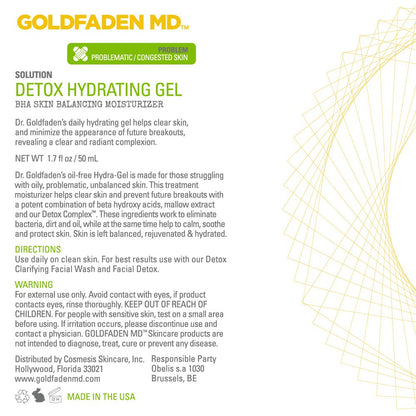 GOLDFADEN MD Detox Hydrating Gel for Face | BHA Skin Balancing Treatment Moisturizer w/Salicylic Acid & Mallow Extract| Helps Clear & Balance Oily, Problematic Skin 1.7 fl oz