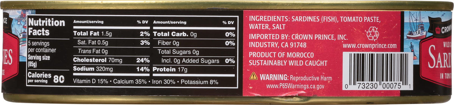 Crown Prince Sardines in Tomato Sauce, 15-Ounce Cans (Pack of 12)
