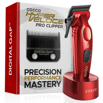 Cocco Hyper Veloce Pro Clipper, Digital Gap Ambassador Graphene Taper Blade Professional Hair Clippers, High-Torque BLDC Motor, All-Metal, Cordless, Charging Station Included