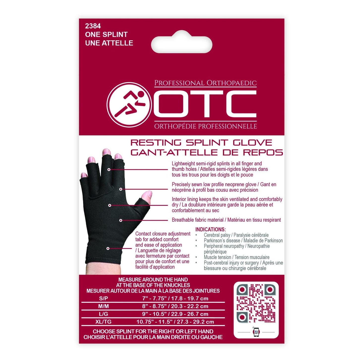 OTC Resting Splint Glove, 5 Finger Semi-Rigid Splints, Open Tips, Black, Right Hand, Large